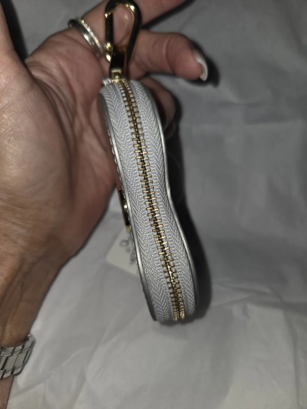 Tory Burch Heart Coin Purse Keychain - Metallic Silver NWOT